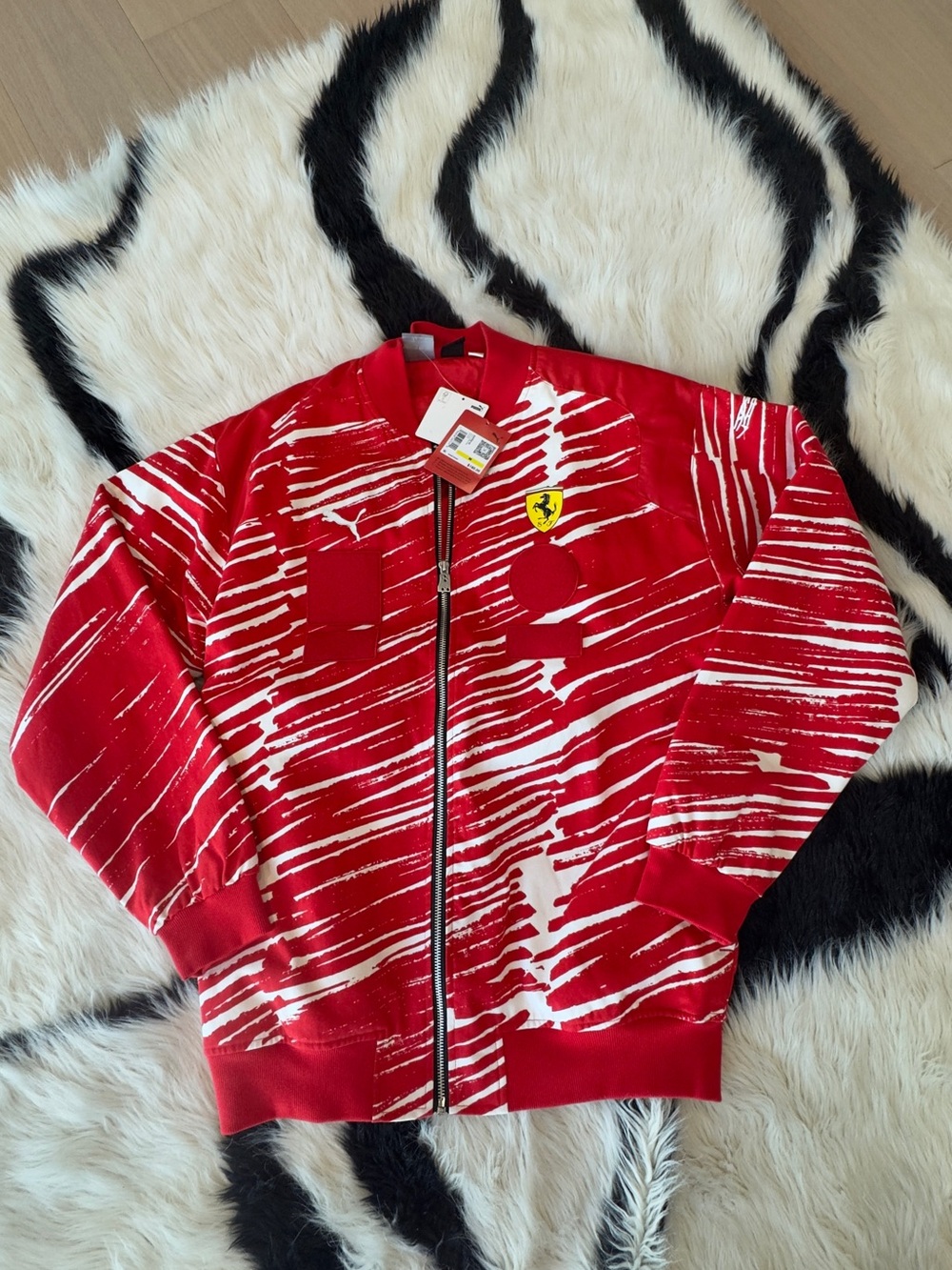 Ferrari Red and White Kids Zip-Up Puffer Jacket